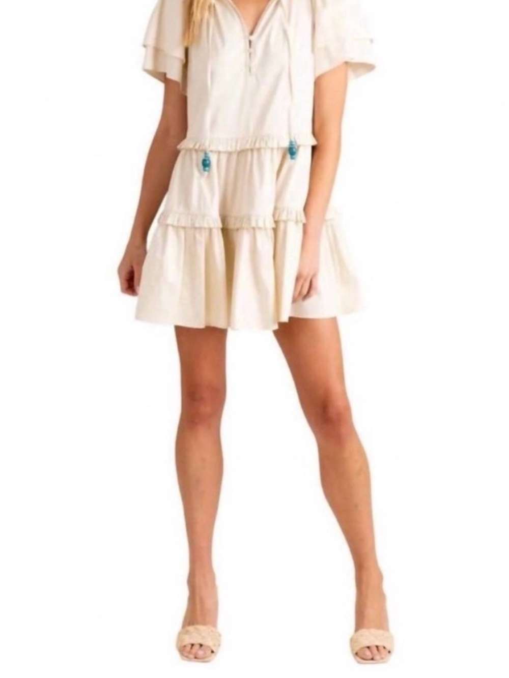 Tiered Mini Dress in Cream